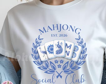 Mahjong Social Club PNG Design - Chinoiserie Blue, Personalize the Year (Digital)