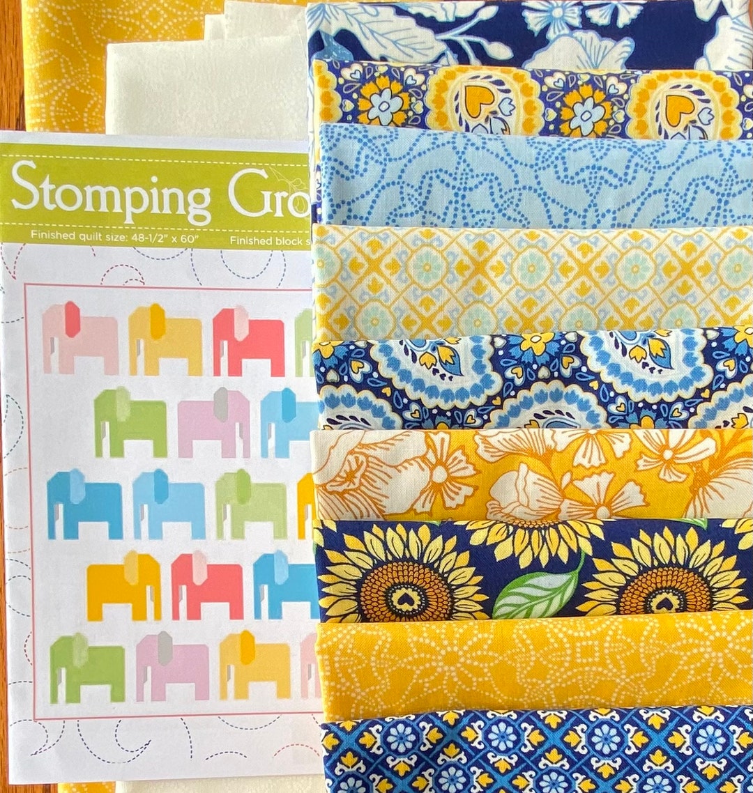 Stomping Ground Blue/yellow Quilt Kit With Sunflowers in My Etsy