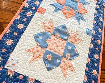 Handmade Quilted Tulip Time Table Runner in Peach and Blue - Etsy