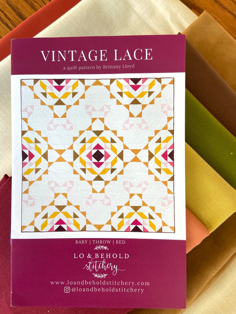 Vintage Lace Quilt Kit with Autumn solids from Moda Etsy