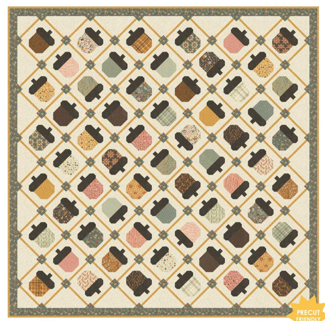 Acorn Tumble Quilt Kit with Acorn Hollow Fabric by Basic Grey from Moda