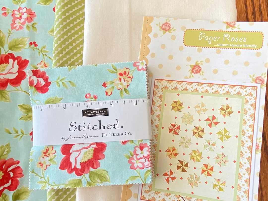 Paper Roses Quilt Kit With Stitched Fabric by Fig Tree From - Etsy