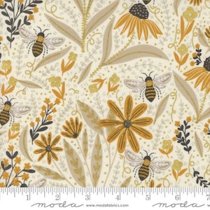 Bee Garden Metallic Quilting Fabric by Gingiber from Moda 48410 11M Porcelain