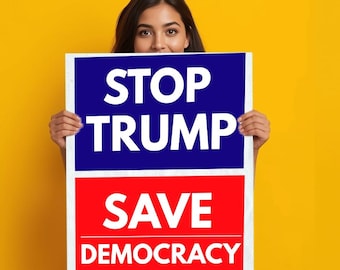 Zatrzymajmy Trumpa i ratujmy demokrację. Znak protestu SVG PNG jpg pdf, plakat antytrumpowski „No Kings” na marzec, znak wiecu aktywistów politycznych, łatwy do wydrukowania