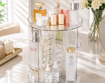 360 Rotating Makeup Organizer Clear Acrylic Cosmetic Spinning Storage Vanity Bathroom Countertop Display Case 8 Adjustable Layers