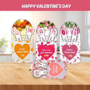 Duplo DIY Valentinstag Geschenk Set – Druckbare Schokohüllen & Mini-Boxen – Personalisierte Grußkarten mit Blumen-Design –Digitaler Download