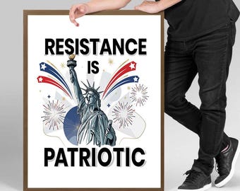 La résistance est un signe de protestation patriotique, affiche de mars anti-Trump, art militant imprimable, téléchargement numérique de signe de rassemblement politique, signe de cour