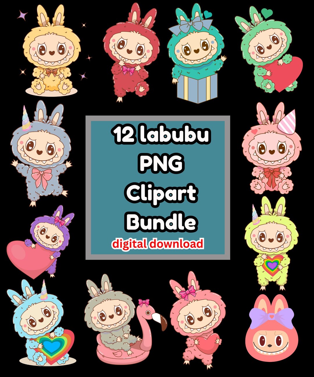 Labubu Monster Doll Png Bundle, Labubu Clipart Bundle,kawaii Cute ...