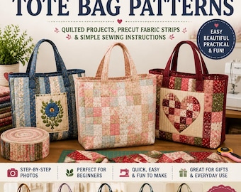 25+ Beginner Jelly Roll Tote Bag Patterns – Quilted Projects, Simple Sewing (Digital PDF)