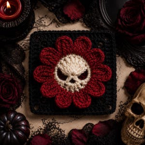Gothic Skull Flower Granny Square Crochet Pattern | Gothic Halloween PDF Download