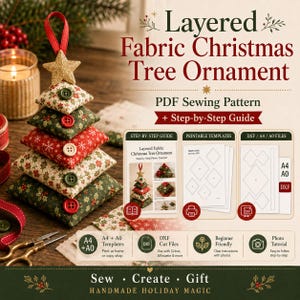 Layered Fabric Christmas Tree Ornament, Quilted Sewing Pattern (PDF)