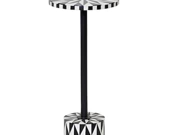 Customized Black and White Bone Inlay Drink Table – Modern Geometric Cocktail Table – Side Table for Home Decor, Knockdown Pedestal Table