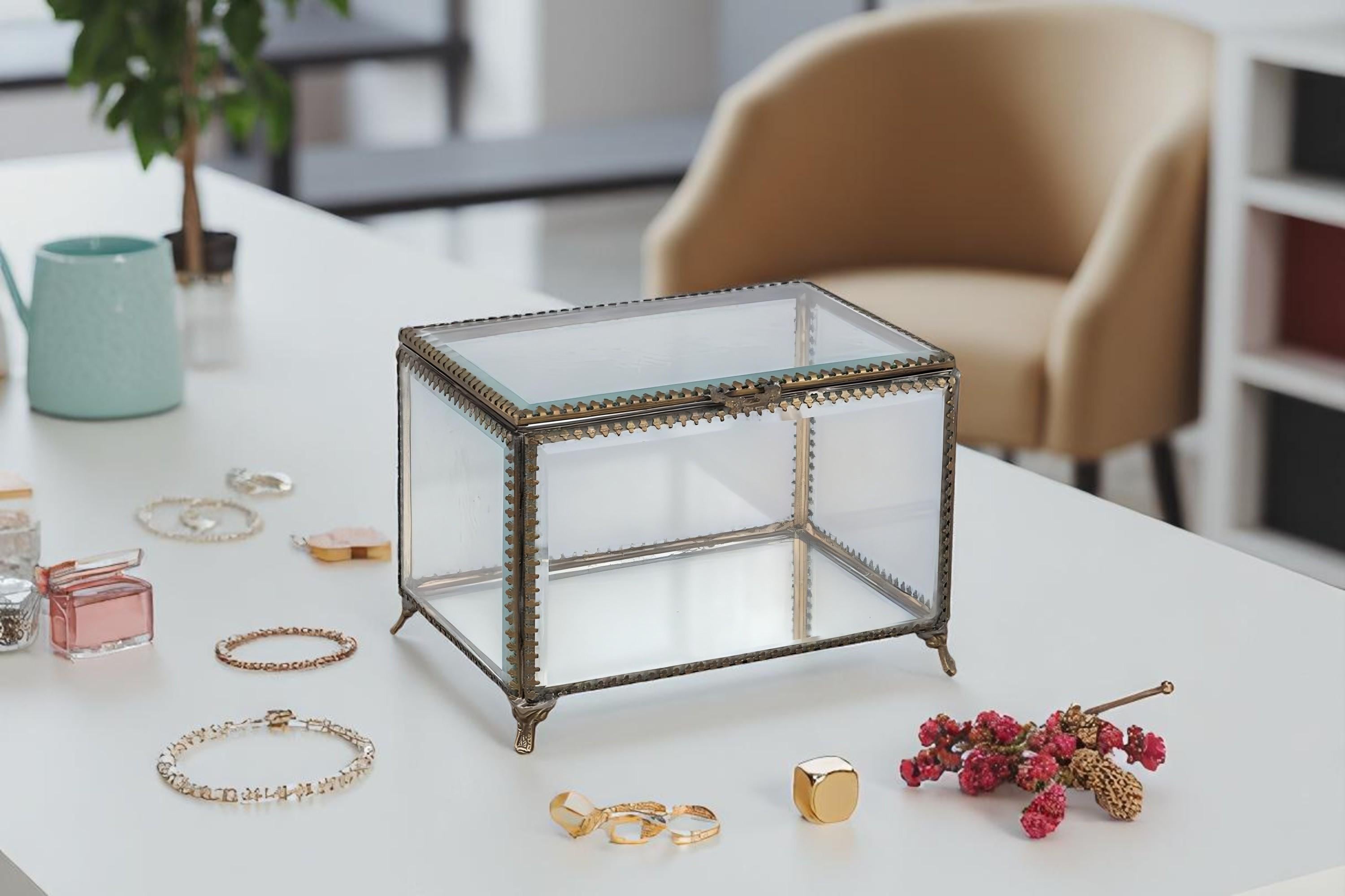 Vintage Brass And Glass Jewelry Box – Elegant Display Box for Rings, Trinkets, Gifts – Antique Style Keepsake Organizer