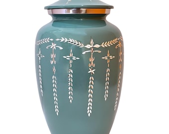 Handcrafted Metal Cremation Urn With Velvet Box, Indian Aluminium Memorial Urn | Adult Ashes Storage | Remembrance Gift