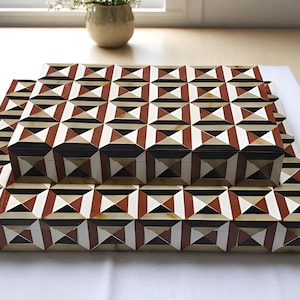 Handgefertigtes Geometrisches Würfelmuster mit erdigen Tönen 2er Set Aufbewahrungsbox | Knochen Inlay Dekorative Boxen | Indisches Schmuck Box Geschenk Box Set