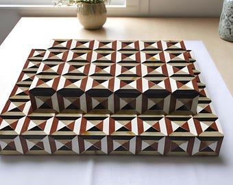 Handmade Geometric cube pattern with earthy tones Set of 2 Storage Box | Bone Inlay Decorative Boxes | Indian Jewelry Box Gift Box Set