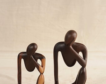 Escultura Homem Pensante (Conjunto de 2) – Estatueta de Ébano Talhada à Mão | Arte Africana | Estatueta