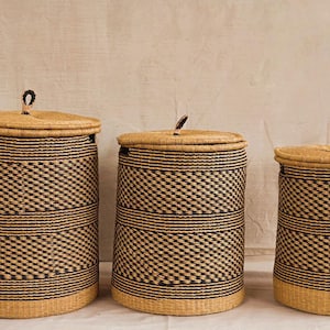 Handwoven Bolga Storage Basket (Laundry) with lids and complimentary linings