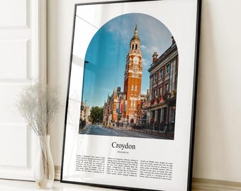 Impresión de póster de Croydon, póster de viaje de Croydon, impresión a color personalizada de Croydon, Reino Unido