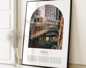 Impresión de póster de Queens, póster de viaje de Queens, impresión a color personalizada de Queens, Nueva York, Estados Unidos, EE. UU.