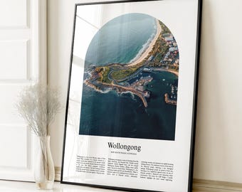 Impresión de póster de Wollongong, póster de viaje de Wollongong, impresión a color personalizada de Wollongong, Nueva Gales del Sur, Australia