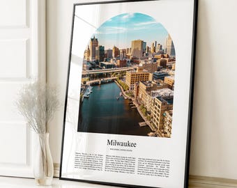 Impresión de póster de Milwaukee, póster de viaje de Milwaukee, impresión a color personalizada de Milwaukee, Wisconsin, Estados Unidos, EE. UU.
