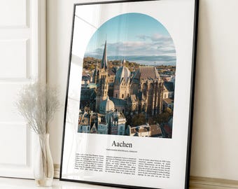Impresión de póster de Aquisgrán, póster de viaje de Aquisgrán, impresión a color personalizada de Aquisgrán, Renania del Norte-Westfalia, Alemania