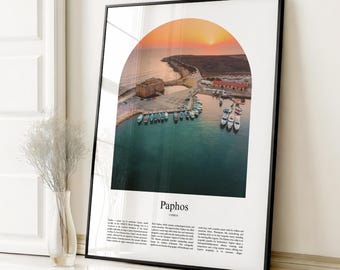 Pôster de Pafos, pôster turístico de Pafos, impressão personalizada em cores de Pafos, Chipre