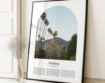 Impresión de póster de Altadena, póster de viaje de Altadena, impresión a color personalizada de Altadena, California, Estados Unidos, EE. UU.