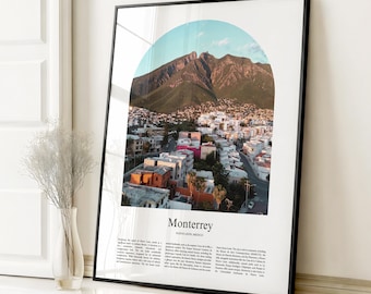 Impresión de póster de Monterrey, póster de viaje de Monterrey, impresión a color personalizada de Monterrey, Nuevo León, México