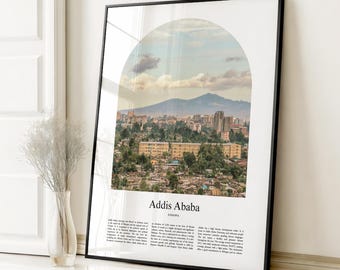 Impresión de carteles de Addis Abeba, cartel de viaje de Addis Abeba, impresión en color personalizada de Addis Abeba, Etiopía