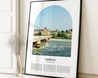 Impresión de póster de Appleton, póster de viaje de Appleton, impresión a color personalizada de Appleton, Wisconsin, Estados Unidos, EE. UU.