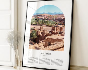 Impresión de póster de Ouarzazate, póster de viaje de Ouarzazate, impresión a color personalizada de Ouarzazate, Marruecos