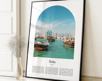 Impresión de póster de Doha, póster de viaje de Doha, impresión a color personalizada de Doha, Qatar