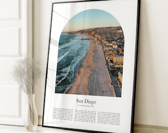 Impresión de póster de San Diego, póster de viaje de San Diego, impresión a color personalizada de San Diego, California, Estados Unidos, EE. UU.