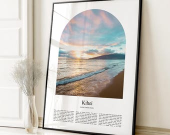 Impresión de póster de Kihei, póster de viaje de Kihei, impresión a color personalizada de Kihei, Hawái, Estados Unidos, EE. UU.