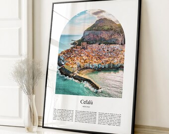 Impresión de póster de Cefalú, póster de viaje de Cefalú, impresión a color personalizada de Cefalú, Sicilia, Italia