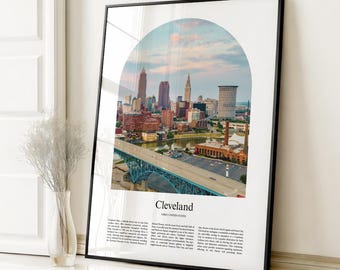 Impresión de póster de Cleveland, póster de viaje de Cleveland, impresión a color personalizada de Cleveland, Ohio, Estados Unidos, EE. UU.