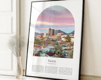 Impresión de póster de Tucson, póster de viaje de Tucson, impresión a color personalizada de Tucson, Arizona, Estados Unidos, EE. UU.