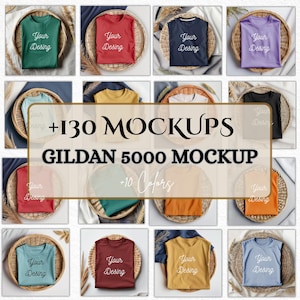 Gildan 5000 Mockup Bundle, Gildan Tee Shirt Mockup Bundle Print On Demand, Apparel Mockup Bundle, Gildan Mockup Bundle Instant Download