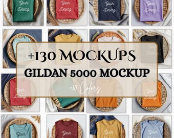 Pacote de maquete Gildan 5000, pacote de maquete de camiseta Gildan para impressão sob demanda, pacote de maquete de vestuário, pacote de maquete Gildan para download instantâneo