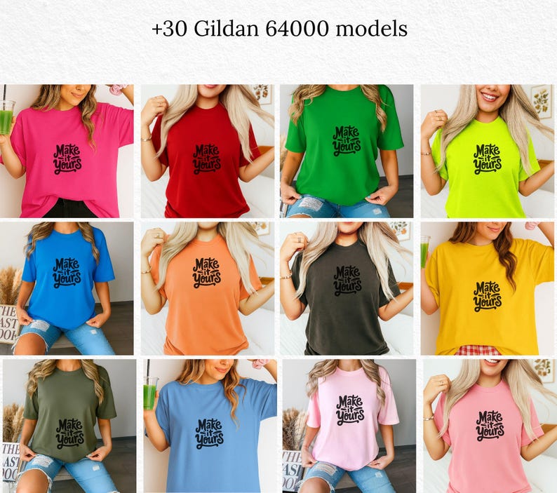 Gildan 64000 Mockup Bundle, Front Back Mockup Bundle, Bundle Gildan 64000 Shirt, Gildan Whole Shop Mockup Model, Gildan 64000 T Shirt Mockup