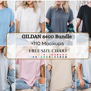Gildan 64000 Tshirt Mockup Bundle, G640 T-Shirt Mockup Bundle | Modell Mock | Neutral Einfache Frühling Sommer Gildan 64000 T-Shirt Mocks
