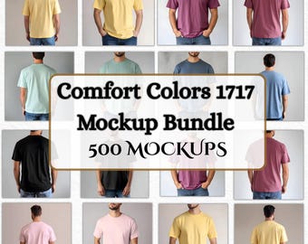 Comfort Colors C1717 T-Shirt Mockup Bundle Front Back | Mens C1717 TShirt Mock-up Bundle | Real Male Model Mockup | Basic Aesthetic Photo
