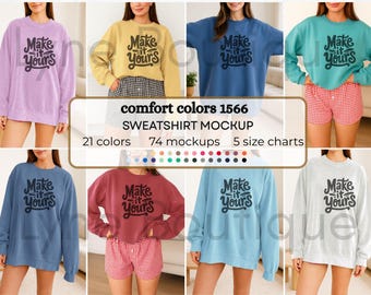 Comfort Colors 1566 Mockup Essentials Bundle, C1566 Mockup-kollektion, 74 Crewneck-tröjor för POD-butiker, Trendig hög kvalitet