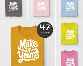 Pacote de mockups Gildan 5000, pacote de mockups de camisetas Gildan 47 para impressão sob demanda, pacote de mockups de vestuário, pacote de mockups Gildan para download instantâneo
