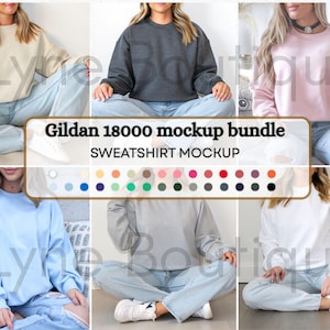 Gildan 18000 Mockup Bundle, Sweatshirt G180 Crewneck Mock-up Bundle, Model Mockup, Neutral Casual Simple Oversized Gildan 18000 Mocks Bundle