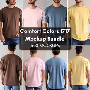 Comfort Colors C1717 T-Shirt Mockup Bundle Front Back | Mens C1717 TShirt Mock-up Bundle | Real Male Model Mockup | Basic Aesthetic Photo