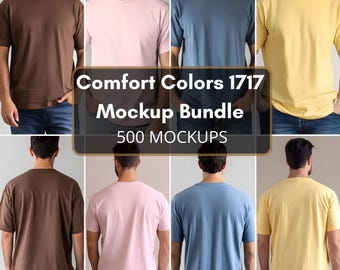 Lot de maquettes de t-shirts Comfort Colors C1717 devant dos | Lot de maquettes de t-shirts C1717 pour hommes | Maquette de modèle masculin réel | Photo esthétique basique