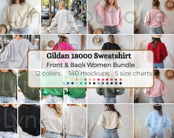 Gildan 18000 Sweatshirt Front & Back Mockup Bundle | G180 Crewneck Splitview Bundle | Real Model Mock | Minimal Dual Split View Mockups